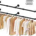 Greenstell Wall Mounted Garment Rack, 69.5" Hanging Clothes Rail, Space-Saving Heavy Duty Garment Bar, Multi-Function Wall Mounted Tidy Rack for Bedroom, Living room, 