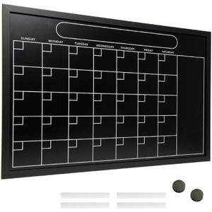 Excello Global Products Magnetic Calendar Chalkboard Large 20"x30" Black Board Weekly Monthly Format Reminder Note Section Office School Planner Erasable Wall Mounted