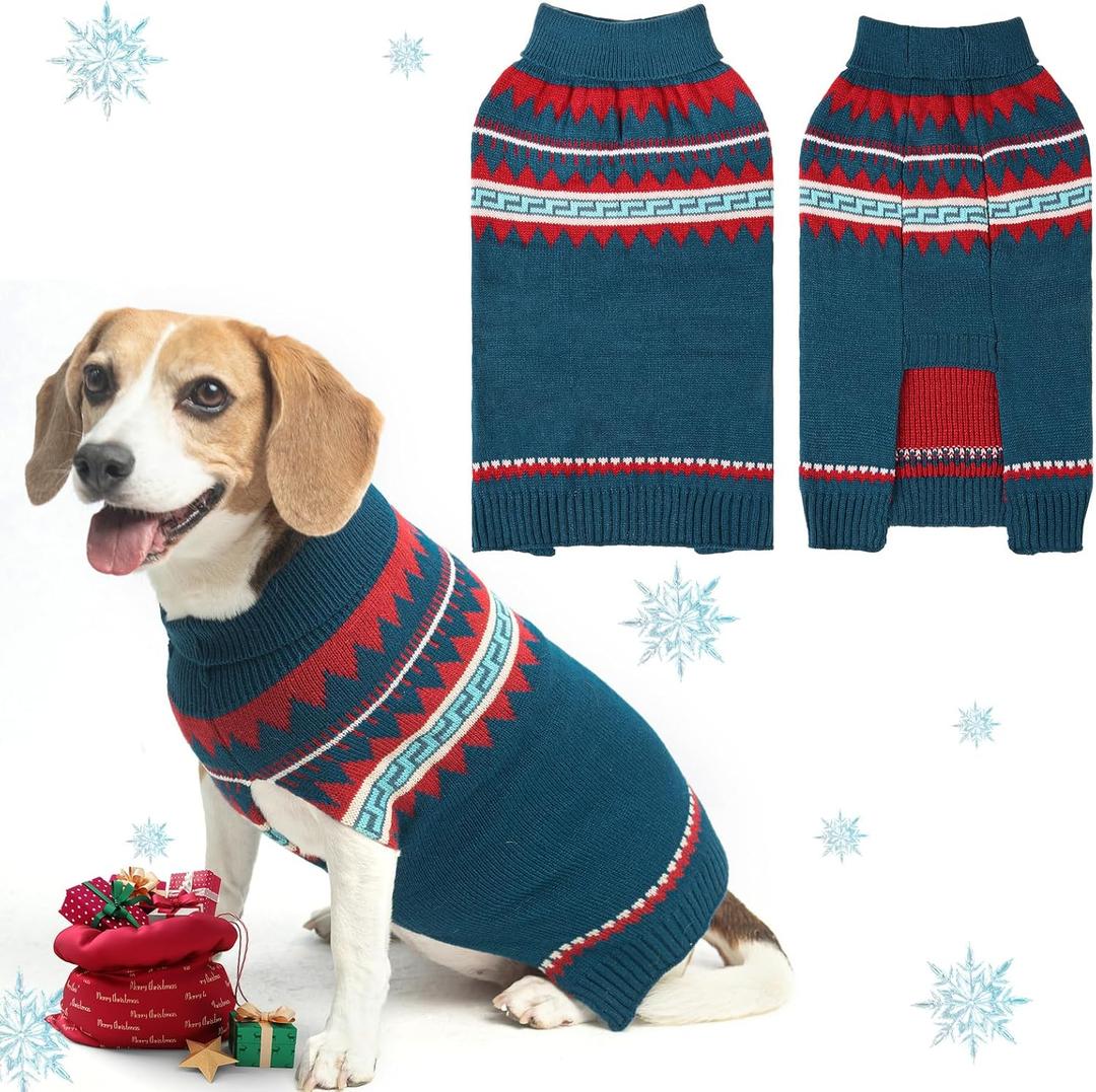 BINGPET Christmas Dog Sweaters for Winter,Turtleneck Classic Knit Dog Sweaters for Small Medium Large Dogs, N-blue Knitted Holiday Sweaters for Outdoors Playing,Warm Puppy Dog Cat Clothes, S (Navy)