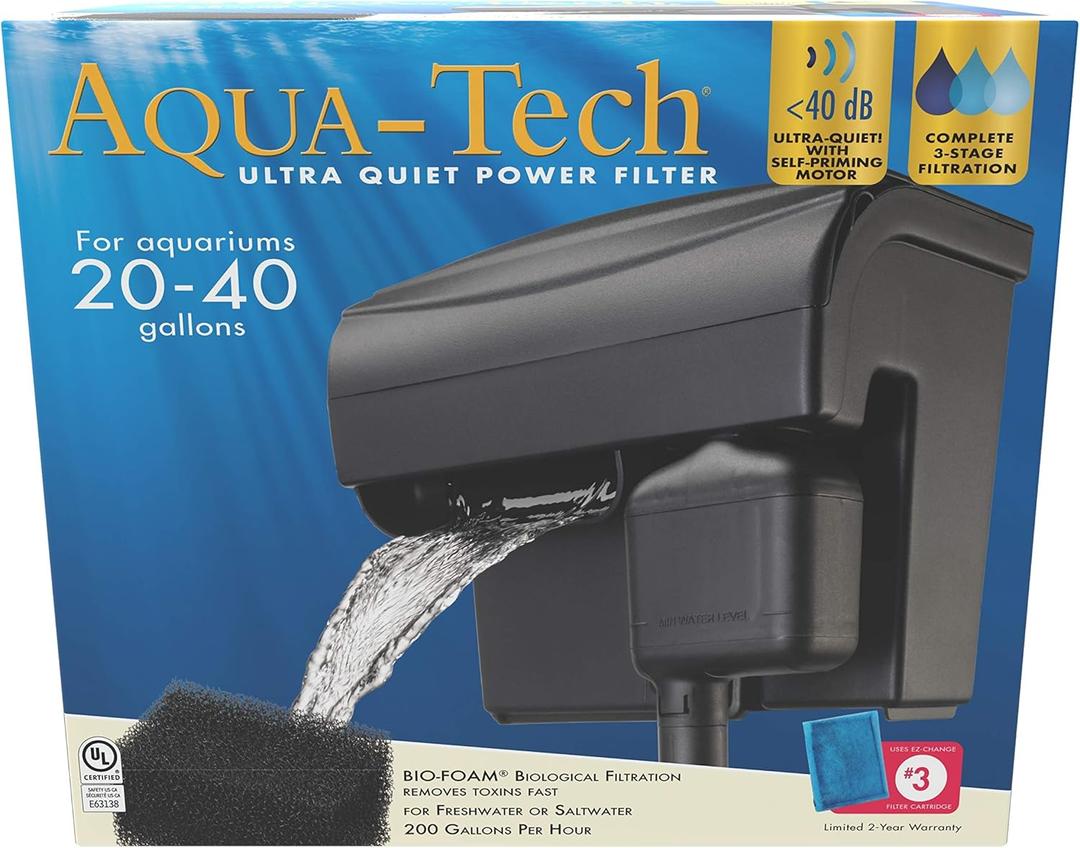 Aqua-Tech Ultra Quiet Power Filter, For Aquariums 20-40 Gallons (New - 20 to 40 Gallon)