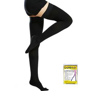 Beister 20-30 mmHg Compression Stocks Women & Men Thigh High Closed Toe Sockings for Varicose Veins, Edema, Flight (X-Large (1 Pair), Black)