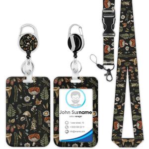Vintage Mushroom Badge Holder Reel Lanyard, Plants ID Card Badge Holder Retractable Name Tag Clips, Funny Nurse Teacher Office Student Gifts