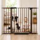 Mumeasy 29.7-46" Baby Gate for Stairs, Auto Close Dog Gate for Doorways | Dual Lock System, Pressure Mounted Walk Through Pet Gate, Extra Wide Metal Child Safety Gate, Mom's Choice Awards Winner