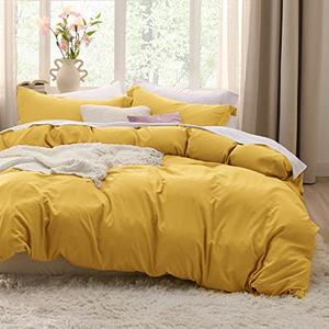 Bedsure Mustard Yellow Duvet Cover Queen Size - 3 Pieces Prewashed Extra Soft Bedding Set, Includes 1 Duvet Cover 90x90 Inches with Zipper Closure & 2 Pillow Shams, Comforter Not Included