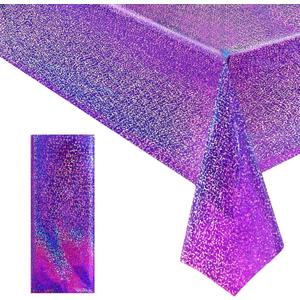 Sparkling Holographic Laser Tablecloth - Shimmering, Waterproof, Easy to Clean - Ideal for Bachelorette, Birthday, Wedding, and Anniversary Party Decorations (Purple)