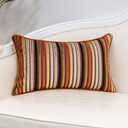 Yangest Orange Striped Throw Pillow Cover Multicolor Velvet Cushion Cover Zippered Rectangular Pillowcase for Sofa Couch Bedroom Living Room Home Decoration, 12x20 Inch