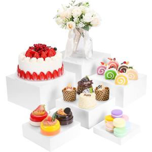 Acrylic Buffet Risers and Stands, Food Risers for Buffet Table, Food Display Stands for Party Catering Dessert Collectibles, White Acrylic Cube Nesting Boxes with Hollow Bottoms (White, 5IN-10IN)