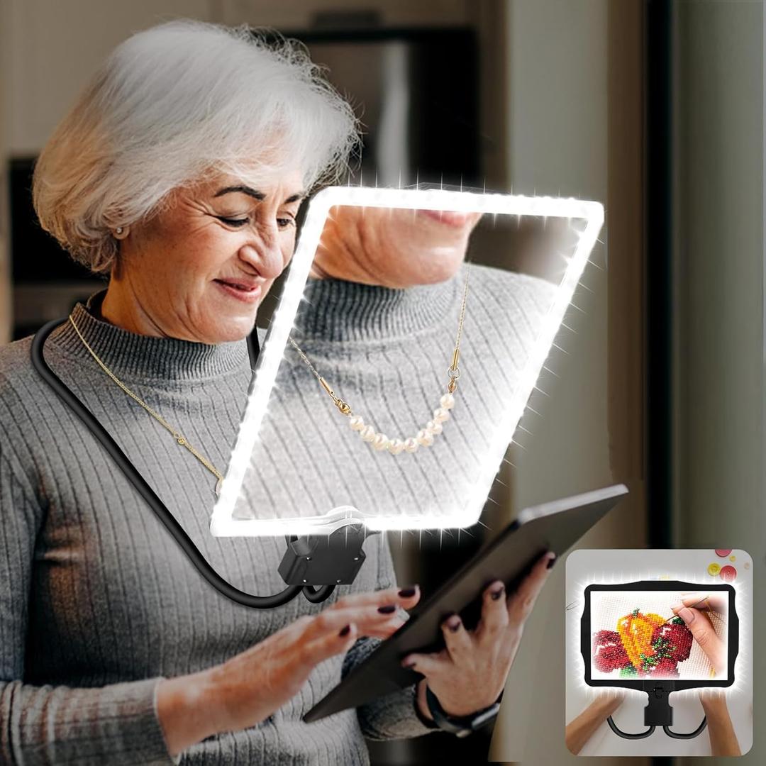 5X Large Rechargeable Magnifying Glass for Reading with Light, Hands-Free Neckwear Magnifying Glasses Full Book Page Magnifier Sheet for Repair Sewing DIY Low Vision Seniors