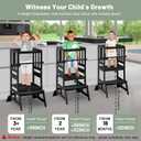 COSYLAND Toddler Standing Tower - Adjustable Height Toddler Kitchen Stool Helper - Kids Kitchen Step Stool for Learning with Removable Safety Railing Black
