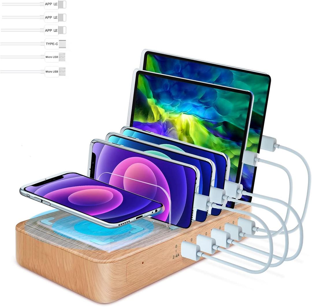 Fastest Charging Station for Multiple Devices, Presents for Him Her 5 USB Ports Chargers for Multiple Devices for Charging Pad for Apple/AirPods/iPad/Samsung/Android/Tablet (Yellow)