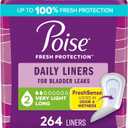 Poise Daily Liners, Incontinence Panty Liners for Bladder Leaks, 2 Drop Very Light Absorbency, Long Length, 264 Count of Pantiliners (6 Packs of 44), 