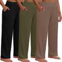 Neer 3 Pack Women Plus Size Wide Leg Yoga Pants High Waist Sweatpants Plus Size Palazzo Pants Lounge with Pockets,  3XL