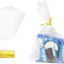 TYPAILYX 100Pcs 4"x 6" Bottom Gusset Bags, Clear Cello Cellophane Plastic Treat Goodie Bags with 100x Twist Ties for Gift Party Favors (Transparency)