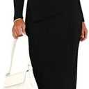 PRETTYGARDEN Women 2 Piece Outfits Long Sleeve Asymmetric, Slit Hem Tops Midi Bodycon Skirt Sets Lounge Knit Sweater Set Black M