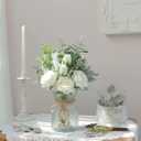Faux Flowers with Vase,Artificial Silk Roses in Vase, Fake Plant Eucalyptus Flower Arrangement for Home Office Farmhouse Bathroom Dining Table Centerpiece Decorations Coffee Table Decor (White)