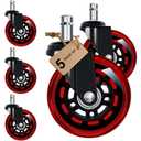 Office Chair Wheels for Casters Replacement - 3" Rubber Wheels for Computer Gaming Desk Caster Wheels Smooth & Safe Rolling for All Floors Including Hardwood and Carpet - Set of 5 - Red
