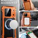 Lanhiem for iPhone 17 Pro Max Metal Case with Kickstand, Compatible with MagSafe, Built in Tempered Glass Screen Protector, Heavy Duty Shockproof Rugged Full Body Tough Phone Cover 6.9" (Orange)