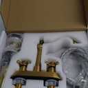 GGStudy Antique Brass Bathroom Faucet - 2 Handles, 4 Inches Centerset, RV Vanity With Drain Assembly and Supply Hose - Lavatory Mixer Double Handle Tap