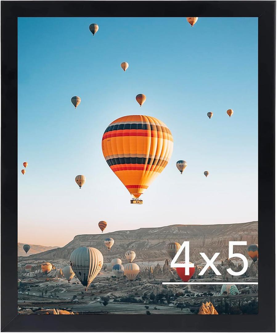 JCJMY 4x5 Picture Frame Black for Wall Hanging or Tabletop, Wall Mounting Horizontally or Vertically, 4 x 5 Wall Gallery Poster Photo Frame with Shatter Resistant Plexiglass, Black
