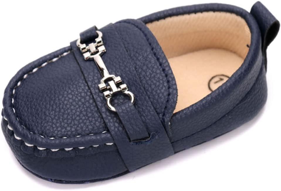 LONSOEN Baby Girls Boys Loafers Prewalker Dress Crib Shoes (Size 11, Deep Blue)