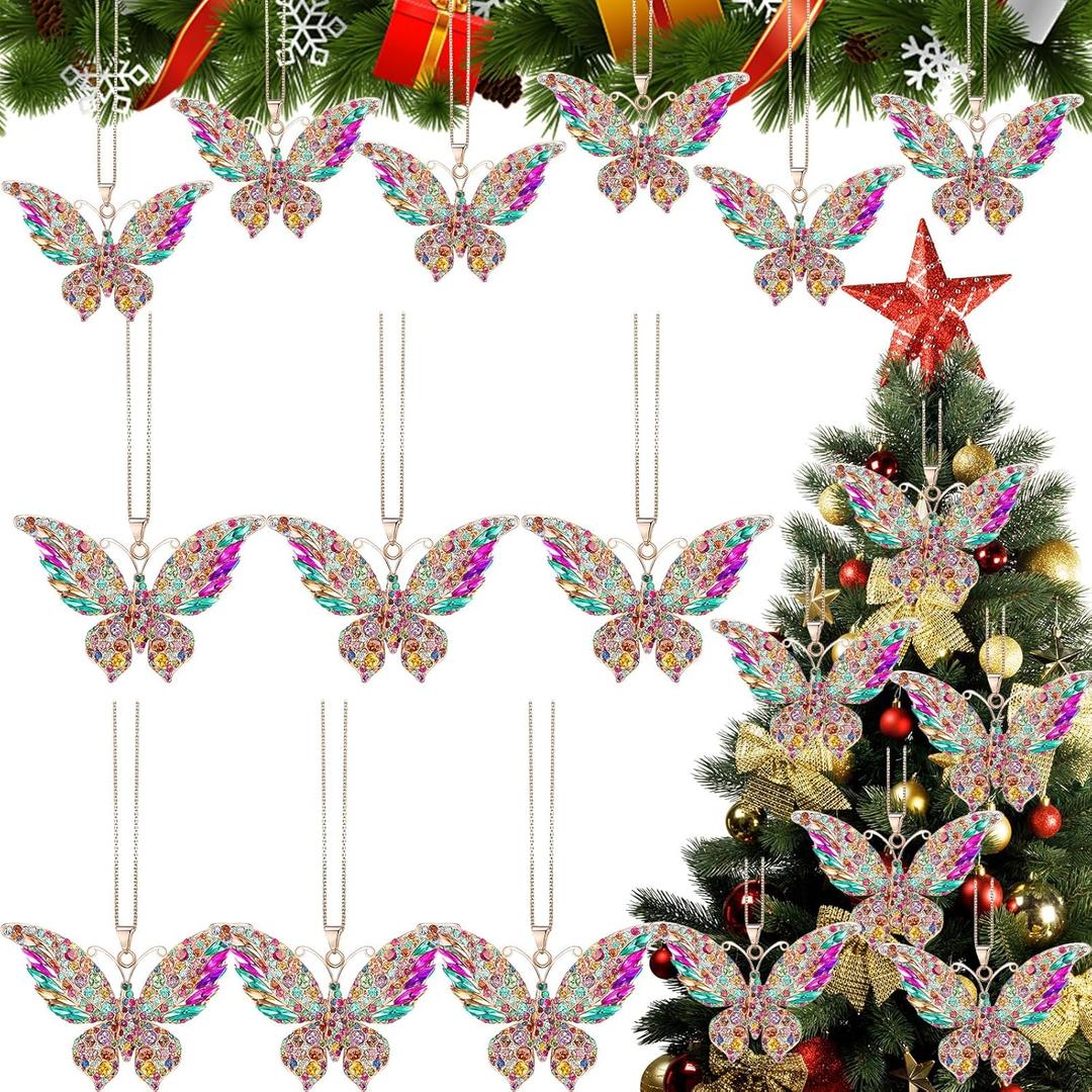 Kenning 6 Pcs Butterfly Christmas Ornaments Butterfly Hanging Ornaments Gifts for Christmas Tree Decorations Colorful Xmas Tree Decor Keepsake Gift for Women Girls Mom Sisters(Multicolor)