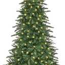 Yaheetech 7.5ft Pre-Lit Christmas Fir Tree with 550 Warm LED Lights & 1278 PVC Tips,Hinged Holiday Decorative Tree with Foldable Stand & Protective Foot Caps,Green