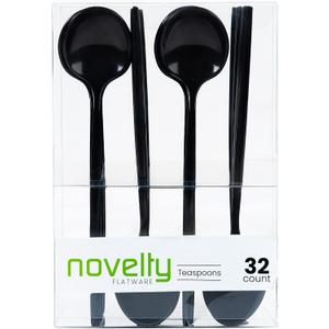 Novelty Modern Flatware, Cutlery, Teaspoons/Dessert Spoon Luxury Black 32 Count