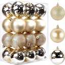 Christmas Ball Ornaments, 24ct 2.36" PreStrung Hanging Ornament Decorations with 3 Different Finishes, Xmas Shatterproof Plastic Balls for Wreath Garlands Trees, Thanksgiving Decor (Golden Yellow)( Some Are Broken)