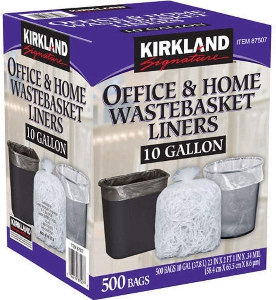 Kirkland Signature RutaVm 10 Gallon Clear Plastic Trash Bags, 23 x 25 Inches, 0.34 Mil, 125/Roll, 4 Rolls/Case (500 Bags Total, bulk packaging)