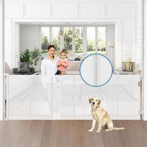 Reinforced 75” Wide Retractable Baby Gate with Support Rods, Upgrade Extra Long Retractable Dog Gates for Doorways Extra Wide Mesh Baby Gate Retractable Pet Gate for Stairs Child Safety Gate(White)