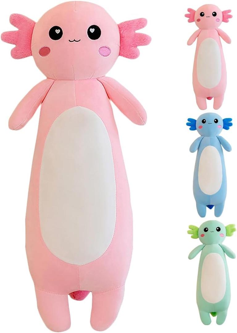 Long Axolotl Plush Pillow, Pink Axolotl Stuffed Animal for Girls and Boys Salamander Plush Toy Gift for Christmas (Pink, 80cm/31.49inch)
