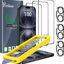 3 x Ferilinso [Auto Dust Install] 3 Pack Screen Protector for iPhone 16 Plus [Phone Case fit], 3 Tempered Glass Camera Lens Protector Accessories for Apple