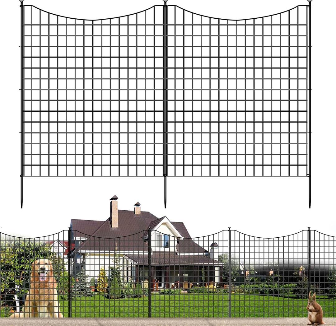 12 Panels Garden Fence Animal Barrier, 33 in(H) X 26 ft(L) Dog Fence Outdoor for Yard, Tall Metal Fencing with Ground Stakes, Temporary Fencing for Dog, Rabbits, and Patio Border