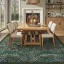 Lahome Floral 9x12 Area Rugs for Living Room Bedroom, Soft Washable Rugs 9x12 Stain Resistant, Ultra-Thin Non-Slip Boho Dining Room Rug Giverny Carpet for Office, Dark Green