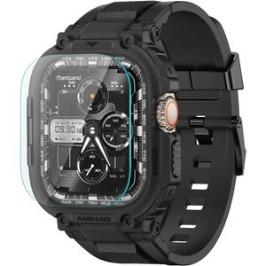 amBand Bands Case Screen Protector Compatible with Apple Watch Ultra 2/1 49mm for Men, M1 Sport Series Rugged Cover Strap and 9H Tempered Glass, Military Protective Bumper for iWatch 49 mm Men Black
