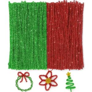 Glitter Pipe Cleaners - 200pcs Red and Green Pipe Cleaner Christmas 0.23"X12" Sparkle Chenilles Stems Metallic Pipe Cleaner for DIY Arts Crafts and Cleaning