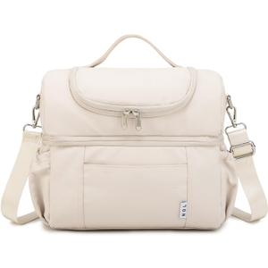 NOL Natural Organic Lifestyle Adult Lunch Box Insulated Lunch Bag Large Dual Compartment Lunch Bag Coolers Lightweight Nylon Waterproof Lunch Box for Work, Picnic, Travel, Outdoors, Cream