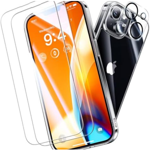 Pack Of 2 Opxyl Diamond Clear for iPhone 14 Case with 2X Screen Protector + 2X Camera Lens Protector, [Not Yellowing][Military-Grade Protection] Slim Thin Shockproof Phone Case for iPhone 14, Clear