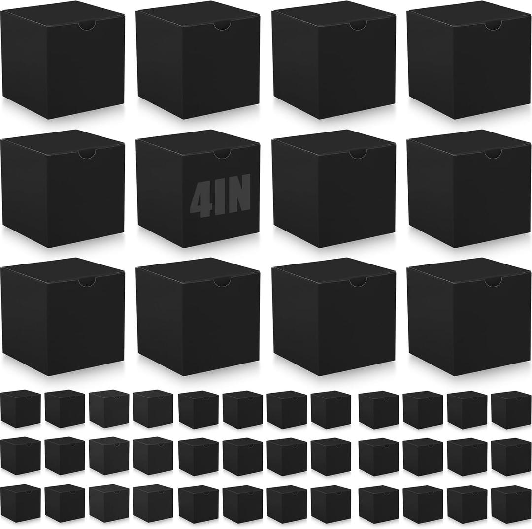 Zhehao 48 Pack Black Gift Boxes Small Cardboard Gift Boxes with Lids Bulk 4 x 4 x 4 Inch Square Kraft Cube Paper Box Assemble for Candles Wedding Presents Easy Birthday