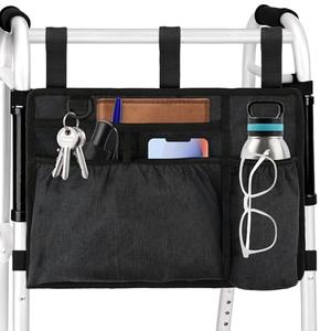 Okxiri Walker Bag Basket with Cup Holder for Folding Walker Accessories for Seniors Elderly, Handicap, Foldable & Water Resistant Walker Storage Bags with Big Capacity - Black