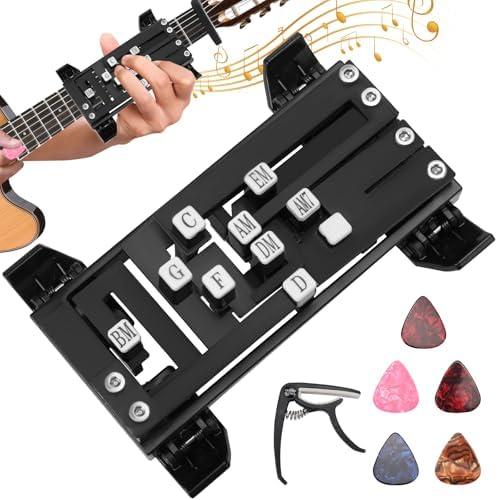 Guitar Chord Presser, Guitar Chord Trainer with Guitar Pick & Capo, Guitar Assistant Practical Teaching Tool Kit for Beginners, Universal Fit for 38/41 Inch Acoustic Guitars (Black)