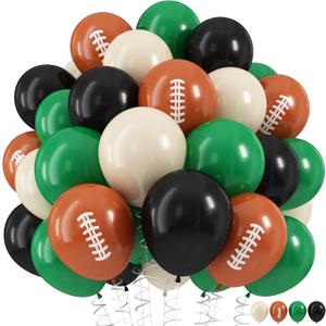 Football Balloons, 12 Inch Dark Green Black White Sand with Brown Printed Sports Latex Balloon for Kids Boys Game Football Sport Themed Birthday Party Decor Baby Shower Decorations Supplies