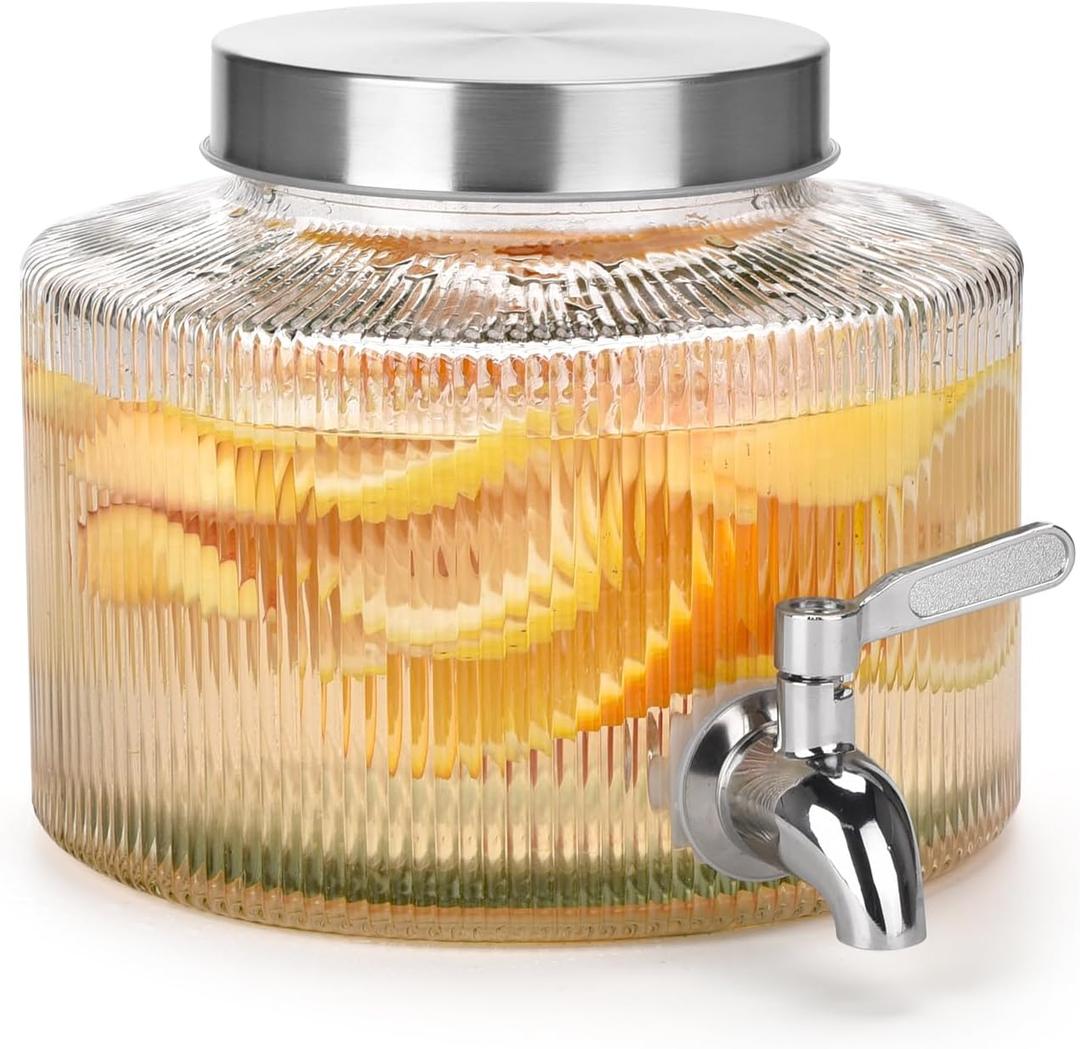 Drink Dispenser for Fridge, Glass Drink Dispenser with 100% Leakproof Stainless Steel Spigot, Ideal for Water, Lemonade, Juice, Sangria, Iced Tea, 0.74 Gallon (EXP 08/26/26)