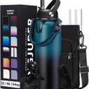 Vacuum Insulated Water Bottle 40oz - with Straw & Spout Lids, Paracord Handle, Shoulder Carrier Bag, Sport Stainless Steel, Double-Wall Metal Water Bottle Thermo Hydro Mug Flask (Indigo Black Gradient)