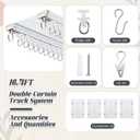 Ceiling Curtain Double Track Set 3ft-16.4ft/5 Meter White Double Curtain Track Ceiling Mount Heavy Duty Room Divider Adjustable Length Rails with Clips Hooks End Hook