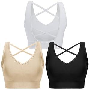 Double Couple Sports Bras for Women Padded High Impact Seamless Criss Cross Back Workout Tops Gym Activewear Bra Medium