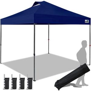 Eurmax USA NOMATTER ONE-Person Open&Close 10x10ft Pop Up Canopy Tent，Portable Shelter Canopy for Outdoor Events，Instant Canopies, Temporary Sunshade,Bonus 4 Sand Bags(Navy Blue)