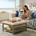 SONGMICS Round Coffee Table with Storage, Solid Wood Frame