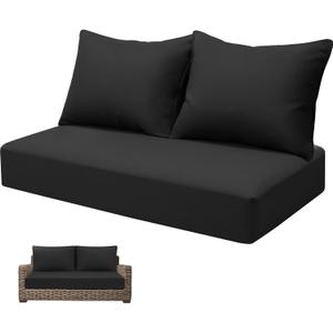 Outdoor Loveseat Cushion Set, 46 x 24 inch Waterproof Oxford UV Resistant and Fade Resistant Patio Furniture Couch Cushion, Deep Seat Cushions for Patio Couch, Bench and Swing Chair, Black