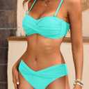 Women's Strapless Bandeau Bikini Set - Twist Front Two Piece Swimsuit with Side Tie Bathing Suit Bottom (Blue, M)